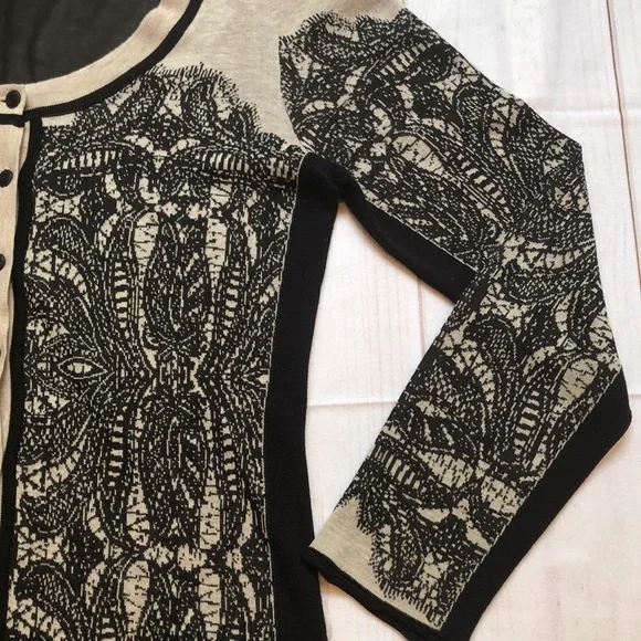 Nic+Zoe Taupe & Black Lace Look Button Front Cardigan Sweater Women’s small EUC - Picture 5 of 14